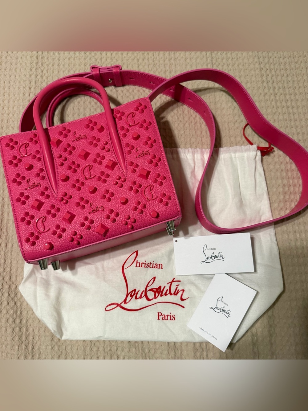 Christian Louboutin Hot Pink Embossed Satchel with Removable Strap